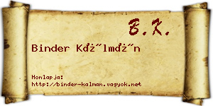 Binder Kálmán névjegykártya